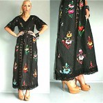 vintage mexican crochet embroidered boho maxi dress