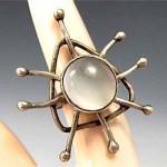vintage midcentury sputnik moonstone silver ring