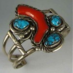 vintage navajo red branch coral and turquoise bracelet