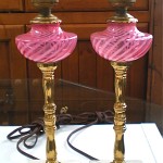 vintage pair fenton optic swirl lamps