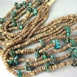 vintage pueblo bisbee mine turquoise and melon shell necklace
