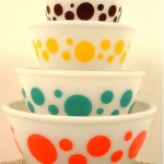 vintage set hazel atlas polka dot nesting mixing bowls