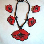 vintage ysl enamel poppy necklace and earrings