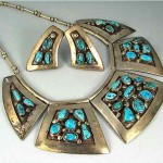 vitage navajo silver turquoise necklace and earrings