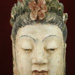 antique 20th century chinese carved wood painted buddha head