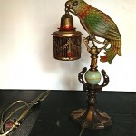 vintage art deco cast iron parrot lamp