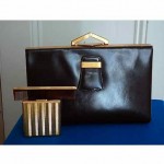 vintage art deco evans leather clutch with accessories