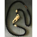 vintage carved ox bone monkey onyx bead necklace