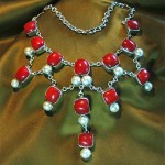 vintage coral and pearl sterling necklace