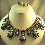 vintage juliana morocan glass necklace and earrings