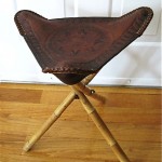 vintage leather tripod hand tooled bamboo fold up chair