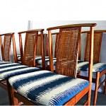 vintage set danish modern walnut ikat dining chairs