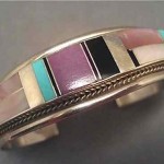 vintage zuni mother of pearl inlay silver bracelet