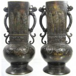 ancient chinese bronze inlaid dragon vases