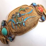 antique chinese gilt silver filigree enamel bracelet