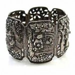 antique handmade chinese etched silver bracelet