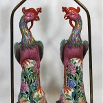 antique pair c. 1900 chinese porcelain peacock lamps