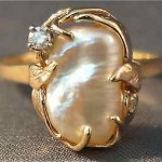 vintage 14k freshwater pearl and diamond ring