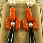 vintage 1920s coral and onyx earrings