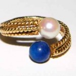 vintage cartier 18k gold pearl lapis ring