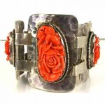 vintage carved coral silver bracelet