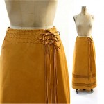 vintage char lace up leather wrap maxi skirt