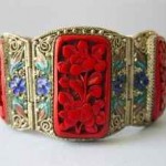 vintage chinese filigree cinnabar enamel bracelet