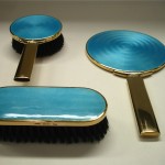 vintage david andersen sterling enamel mirror and brush set