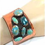 vintage matisse renoir turquoise cabochon copper cuff bracelet