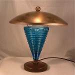 vintage midcentury glass brass and copper table lamp