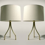 vintage pair 1950s brass tripod table lamps