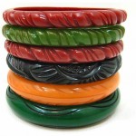 vintage set of six carved bakelite bracelets