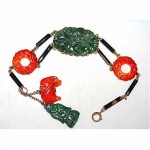 antique chinese carved jade, onxy and carnelian bracelet