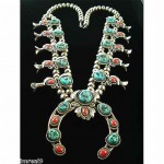 vintage 1940s navajo sterling coral turquoise squash blossom necklace