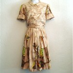 vintage 1950s i. magnin pheasant theme print day dress