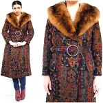 vintage 1970s tapestry fur collar coat