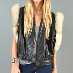 vintage 1980s leather and fox biker vest z