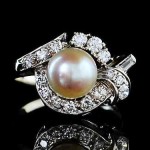 vintage art deco mikimoko pearl and diamond ring