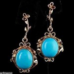 vintage art deco persian turquoise 14k earrings