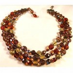 vintage hattie carnegie 3 strand topaz glass bead necklace