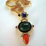 vintage kenneth jay lane jeweled resin and glass necklace