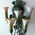 vintage lundberg studios bronze art glass sconce lamp