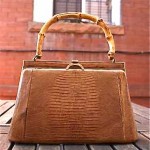 vintage midcentury lizard bamboo handle handbag