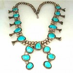 vintage navajo silver and royston turquoise squash blossom necklace