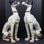 vintage pair midcentury cast iron whippet dog statues