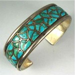 vintage zuni turquoise inlay silver bracelet