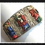 antique chinese carved painted ox bone filigree bracelet