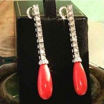 antique diamond and coral drop earrings