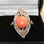 antique victorian 1890s coral diamond ring