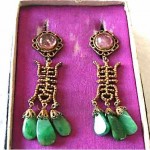 vintage 1920s jade and tourmaline earrings